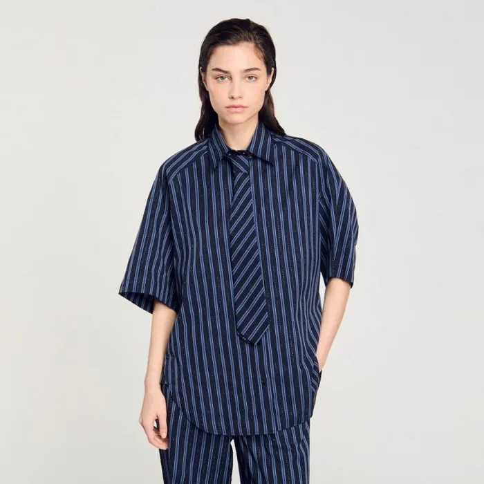 Tops and Shirts Women SANDRO Rhinestone Tie Shirt Blue