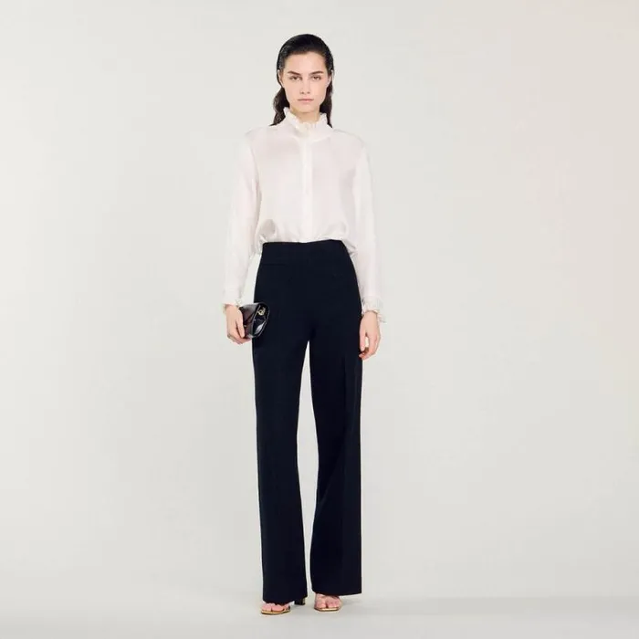 Tops and Shirts Women SANDRO Silk Shirt With Gathered Collar Ecru