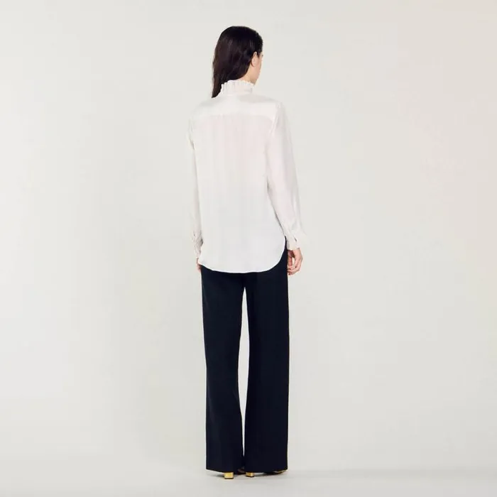 Tops and Shirts Women SANDRO Silk Shirt With Gathered Collar Ecru