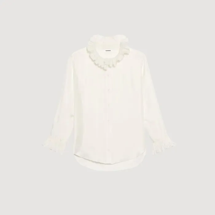 Tops and Shirts Women SANDRO Silk Shirt With Gathered Collar Ecru
