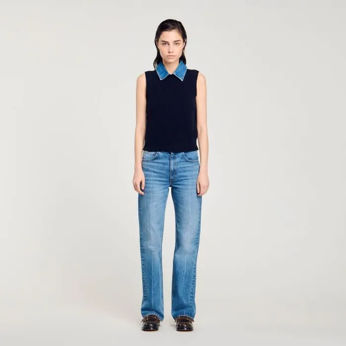 Tops and Shirts Women SANDRO Sweater With Removable Collar Navy Blue