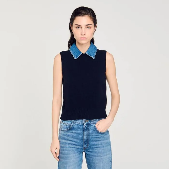 Tops and Shirts Women SANDRO Sweater With Removable Collar Navy Blue