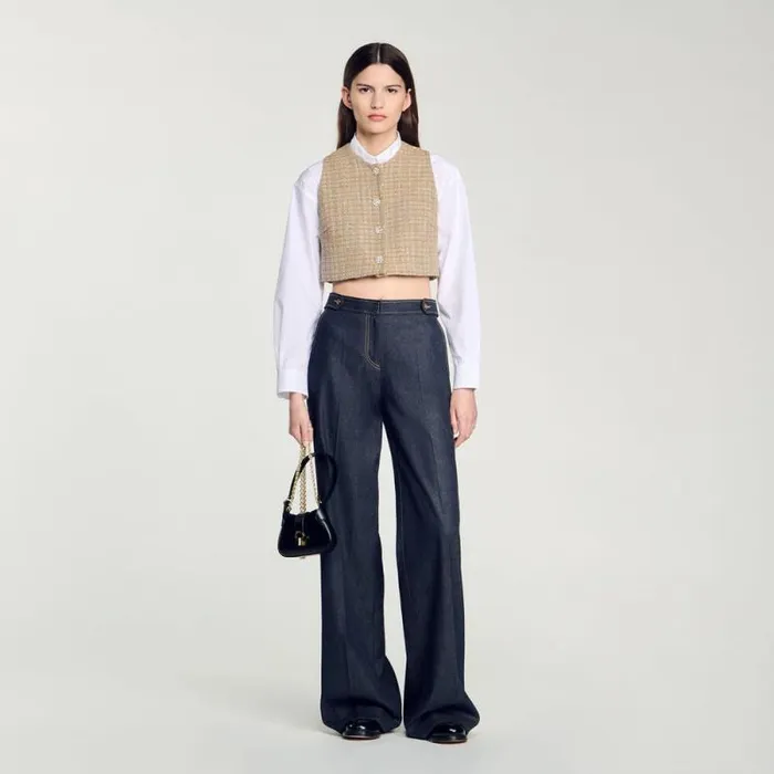 Tops and Shirts Women SANDRO Tweed Vest Camel