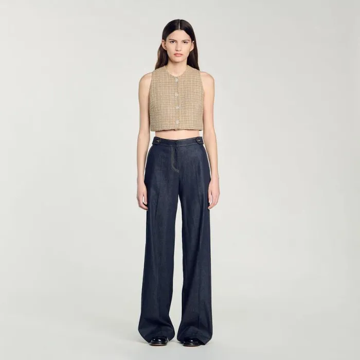 Tops and Shirts Women SANDRO Tweed Vest Camel