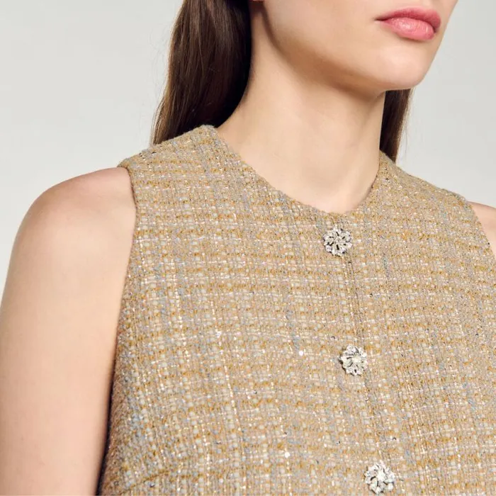 Tops and Shirts Women SANDRO Tweed Vest Camel