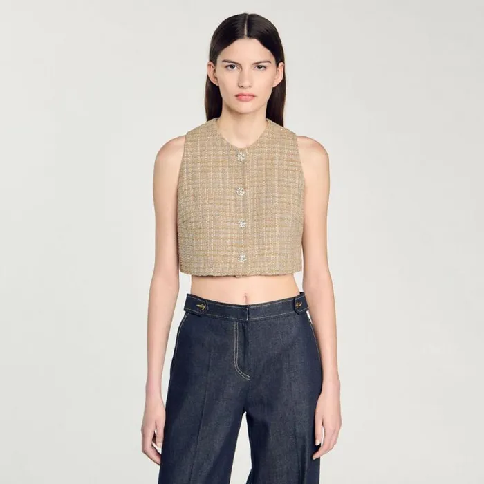 Tops and Shirts Women SANDRO Tweed Vest Camel