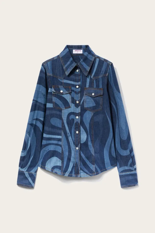 Tops And Shirts Women PUCCI MarmoPrint Denim Shirt