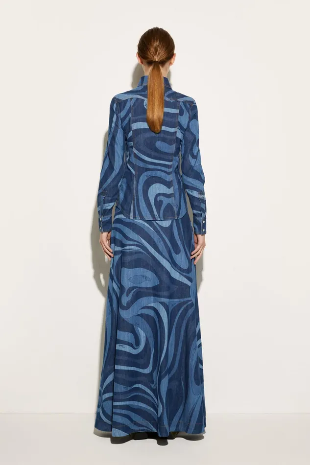 Tops And Shirts Women PUCCI MarmoPrint Denim Shirt