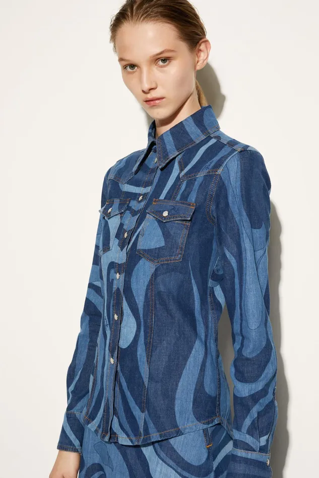 Tops And Shirts Women PUCCI MarmoPrint Denim Shirt