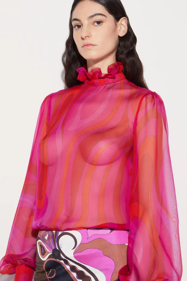 Tops And Shirts Women PUCCI MarmoPrint Silk Top