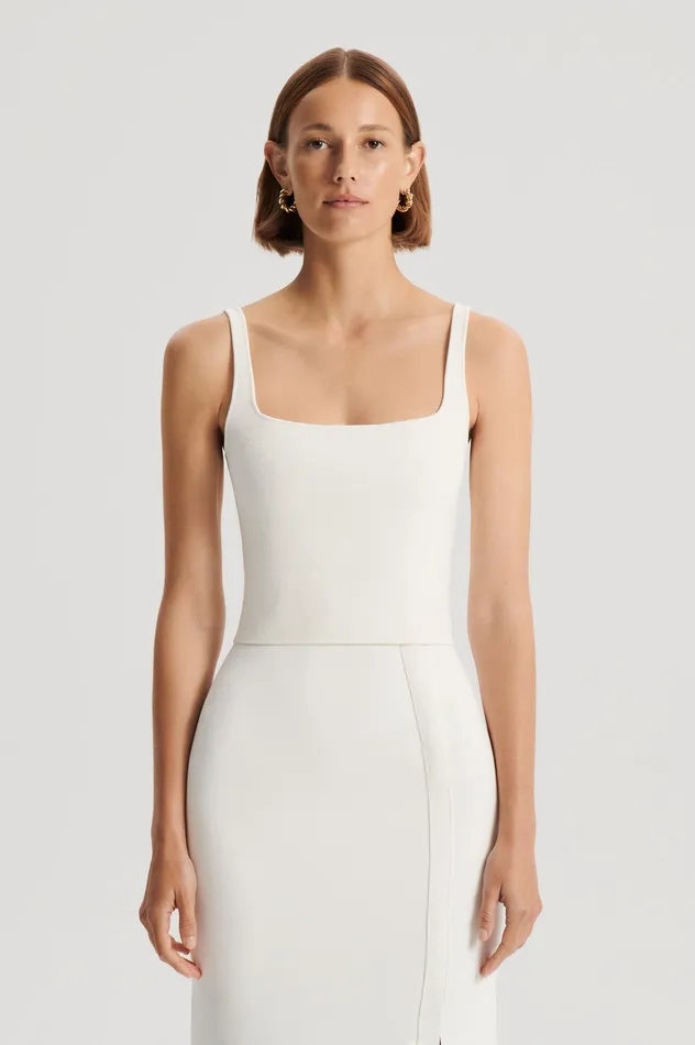 Tops Scanlan Theodore Women CREPE KNIT SQUARE CAMISOLE CREAM Tops Scanlan Theodore Women CREPE KNIT SQUARE CAMISOLE CREAM