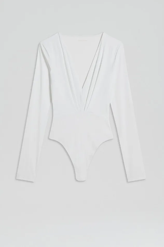 Tops Scanlan Theodore Women DRAPE VNECK BODYSUIT WHITE Tops Scanlan Theodore Women DRAPE VNECK BODYSUIT WHITE
