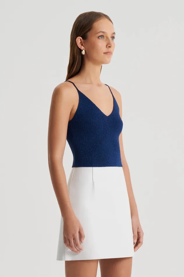 Tops Scanlan Theodore Women METALLIC KNIT CAMISOLE NAVY Tops Scanlan Theodore Women METALLIC KNIT CAMISOLE NAVY