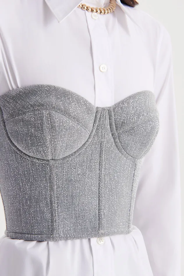 Tops Scanlan Theodore Women TINSEL BUSTIER SILVER Tops Scanlan Theodore Women TINSEL BUSTIER SILVER