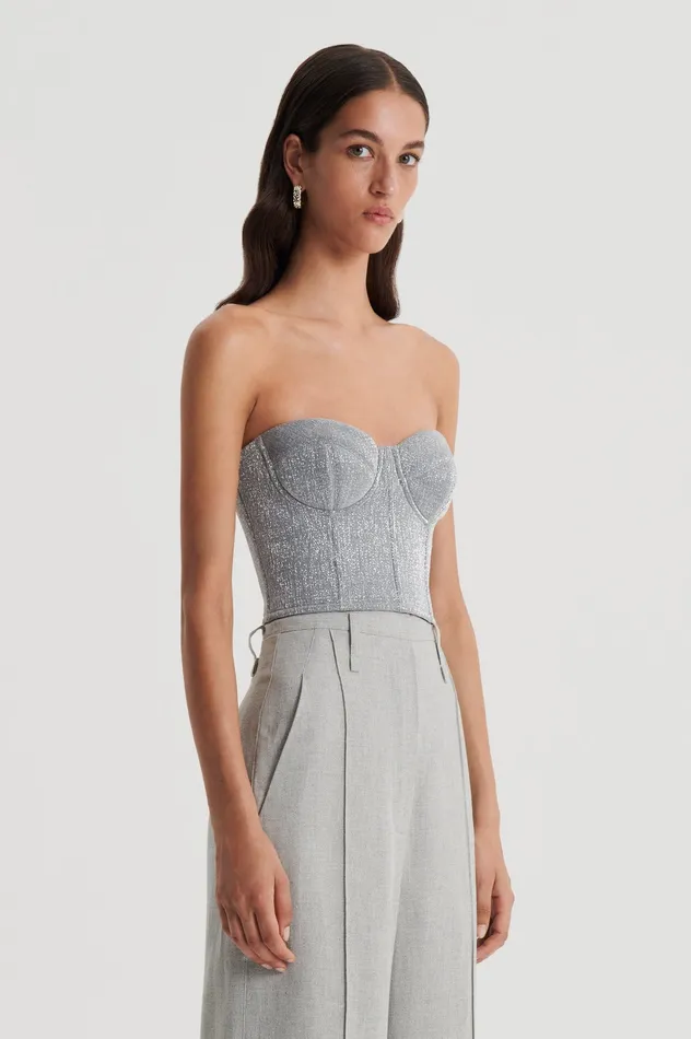 Tops Scanlan Theodore Women TINSEL BUSTIER SILVER Tops Scanlan Theodore Women TINSEL BUSTIER SILVER