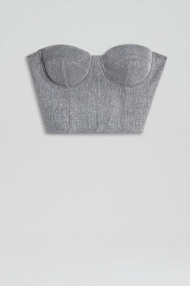 Tops Scanlan Theodore Women TINSEL BUSTIER SILVER Tops Scanlan Theodore Women TINSEL BUSTIER SILVER