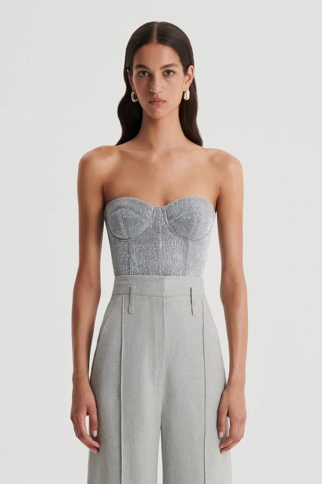 Tops Scanlan Theodore Women TINSEL BUSTIER SILVER Tops Scanlan Theodore Women TINSEL BUSTIER SILVER