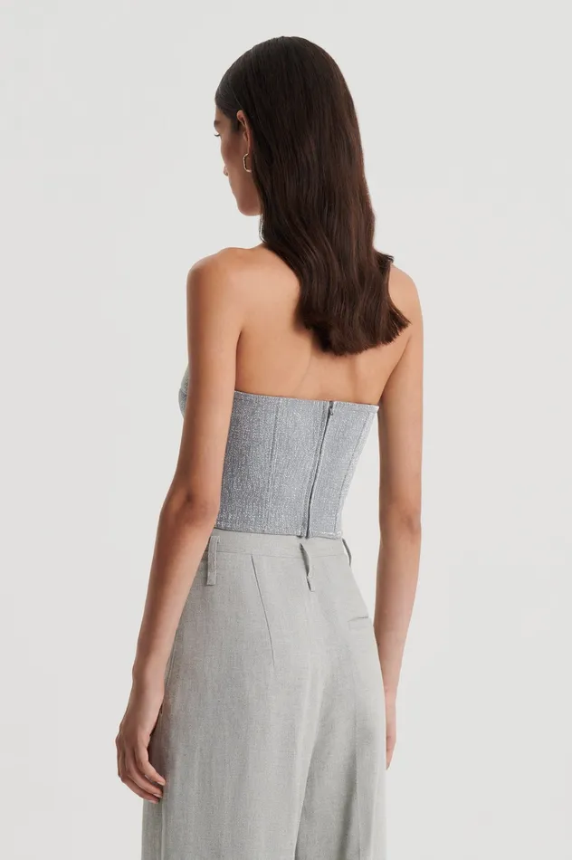 Tops Scanlan Theodore Women TINSEL BUSTIER SILVER Tops Scanlan Theodore Women TINSEL BUSTIER SILVER