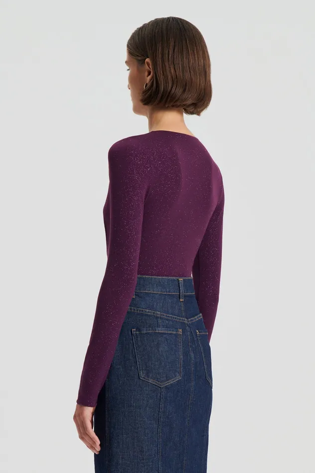 Tops Scanlan Theodore Women TINSEL DRAPE BODYSUIT AUBERGINE Tops Scanlan Theodore Women TINSEL DRAPE BODYSUIT AUBERGINE