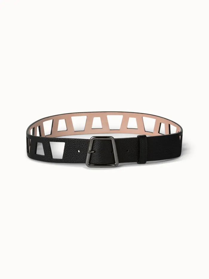 Trapezoid Cut Out Leather Belt Black Women Akris Belts