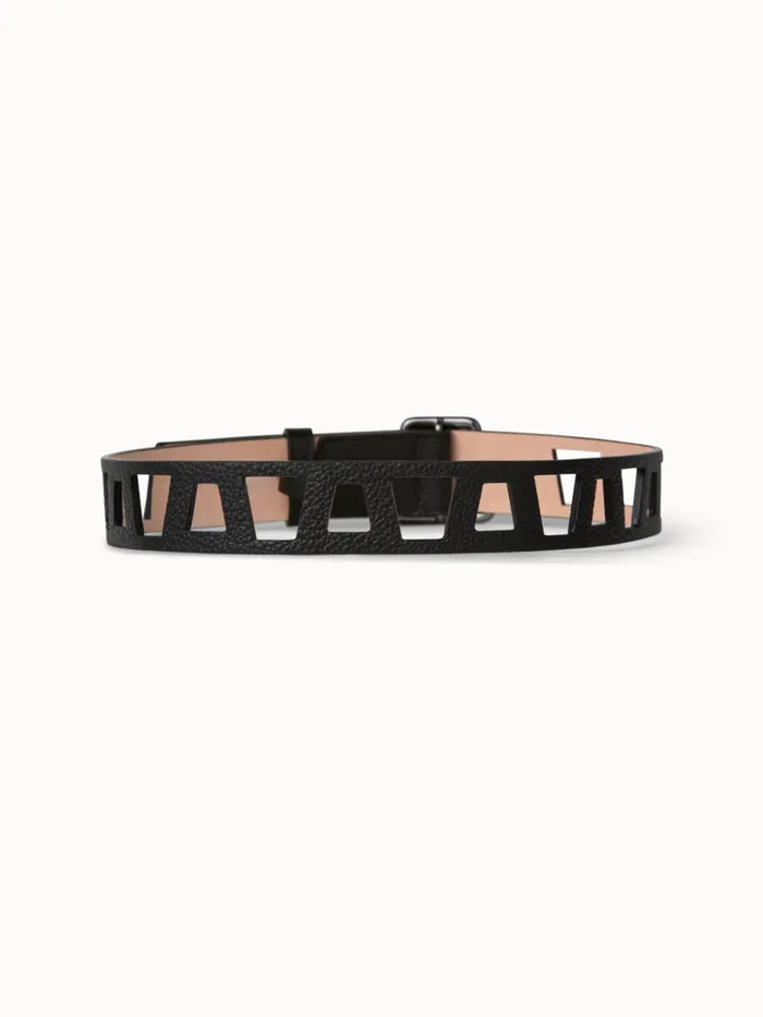 Trapezoid Cut Out Leather Belt Black Women Akris Belts