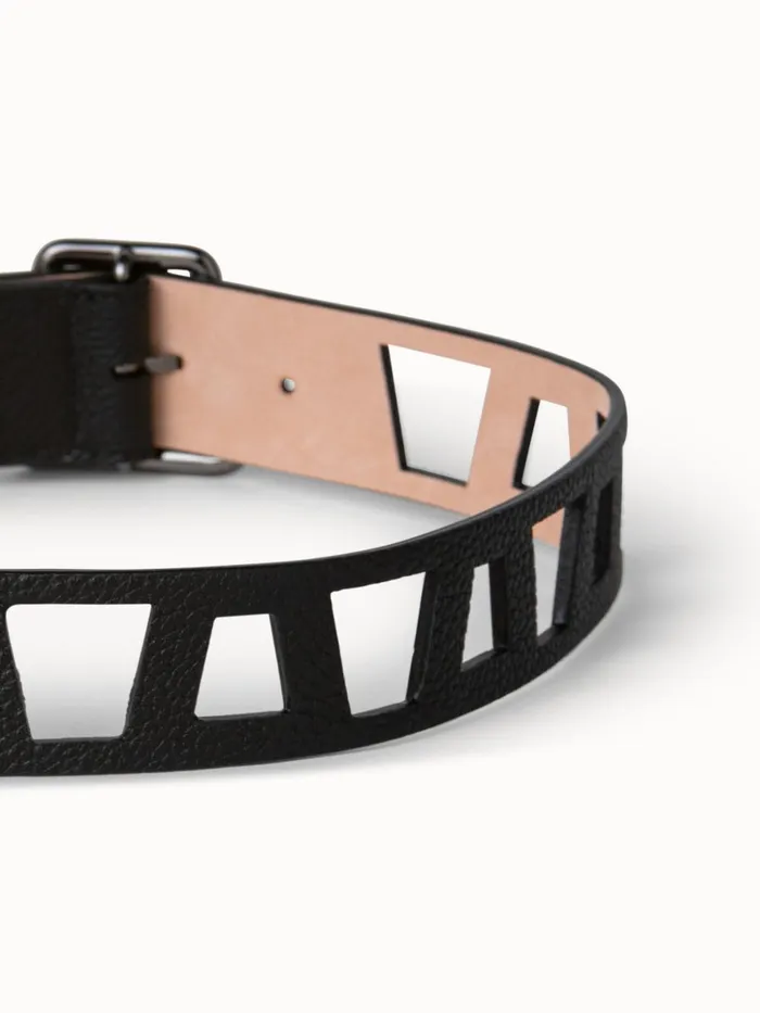 Trapezoid Cut Out Leather Belt Black Women Akris Belts