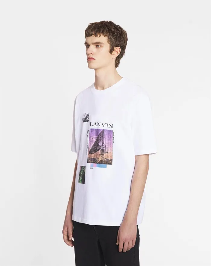 Unisex Printed Tshirt Optic White Men Lanvin Tshirts and Polos