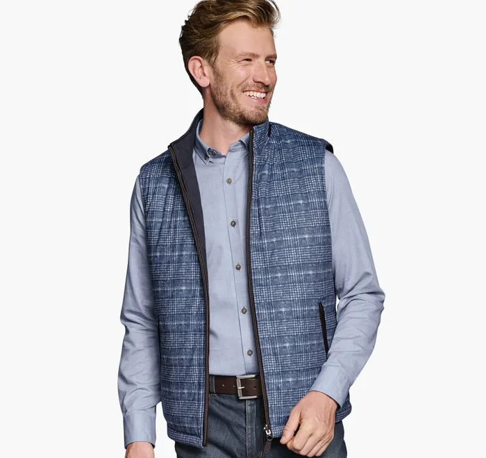 Upton Reversible Vest Blue PlaidNavy Apparel Johnston and Murphy Men