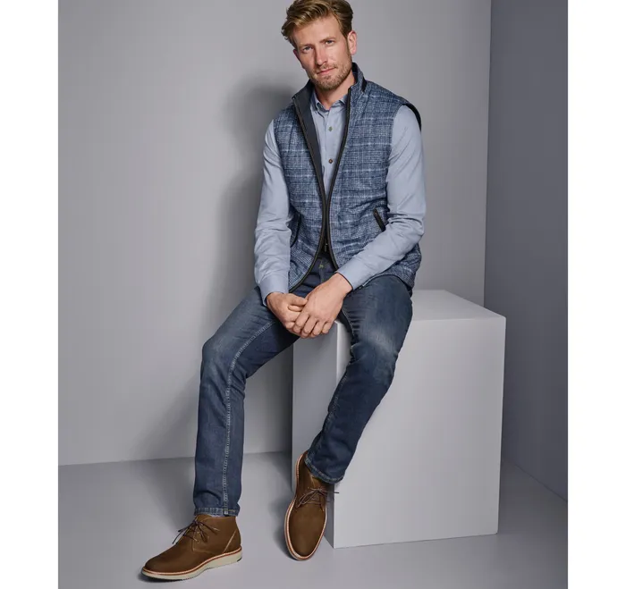 Upton Reversible Vest Blue PlaidNavy Apparel Johnston and Murphy Men