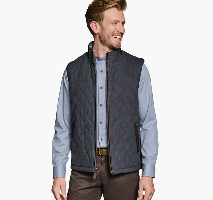Upton Reversible Vest Blue PlaidNavy Apparel Johnston and Murphy Men