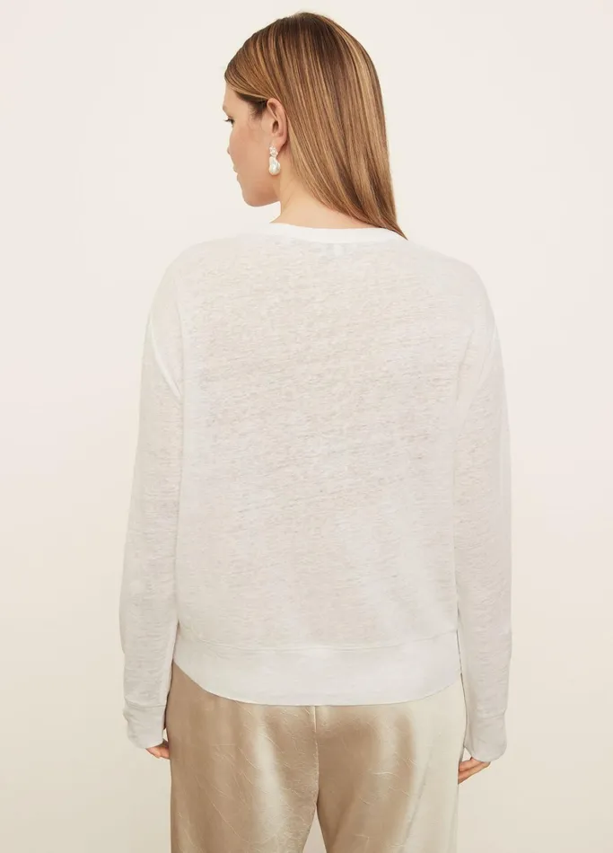 Vince Extended Sizes Women Linen Long Sleeve Pullover TShirt Optic White