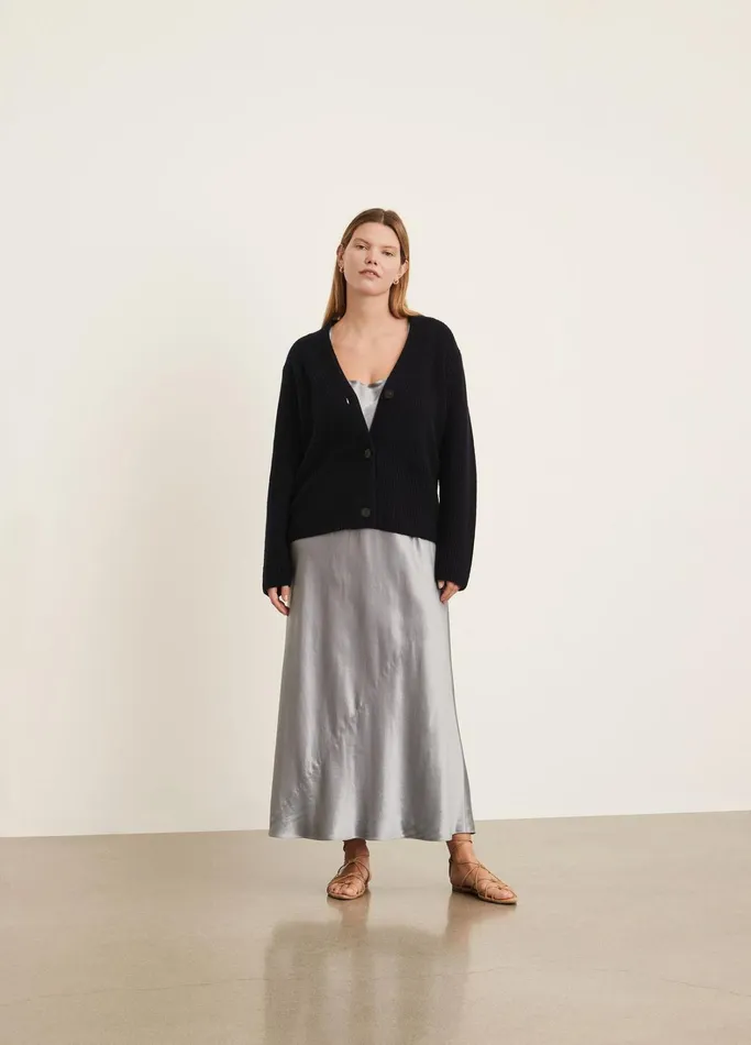 Vince Extended Sizes Women Ribbed Cardigan Coastal Blue