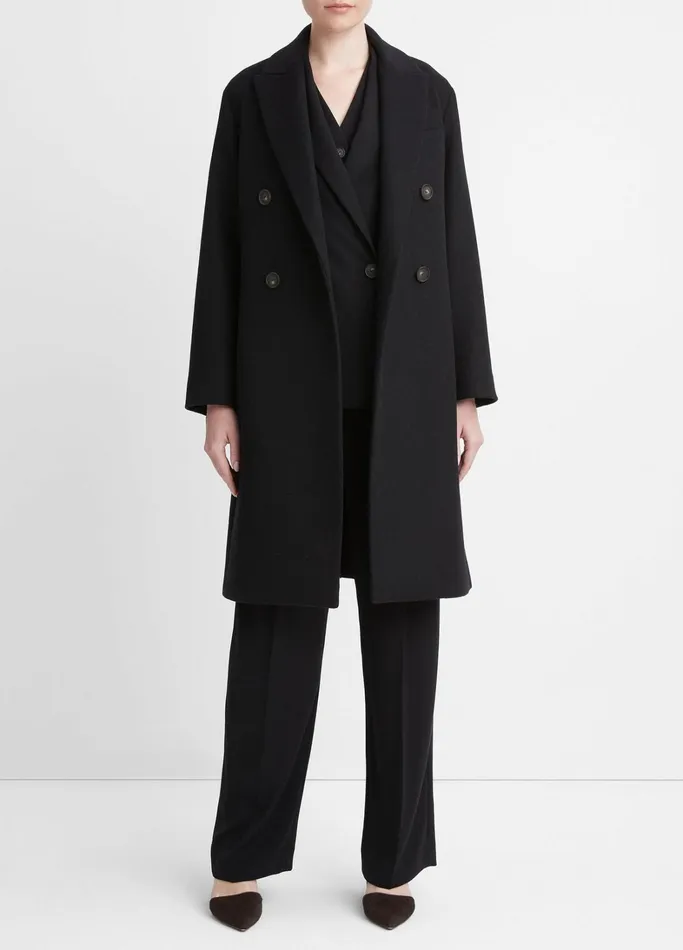 Vince Jackets and Outerwear Women Brushed WoolBlend DoubleBreasted Coat Black