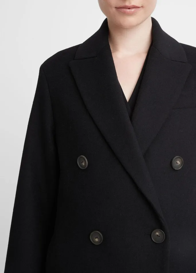 Vince Jackets and Outerwear Women Brushed WoolBlend DoubleBreasted Coat Black
