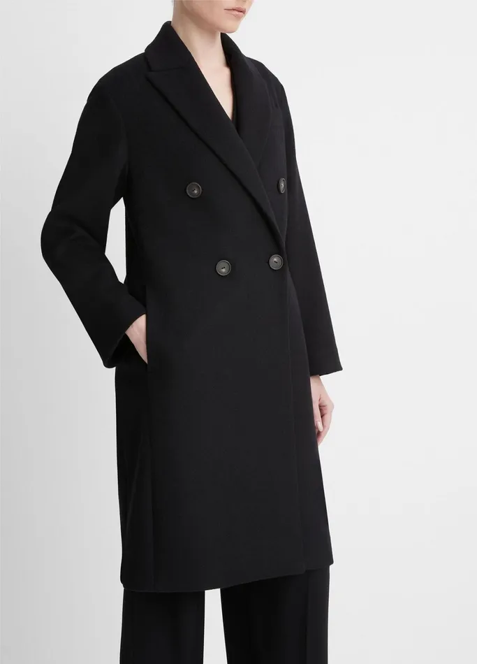 Vince Jackets and Outerwear Women Brushed WoolBlend DoubleBreasted Coat Black