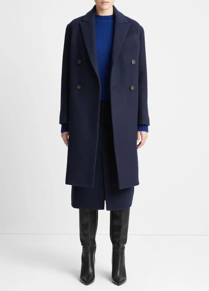 Vince Jackets and Outerwear Women Brushed WoolBlend DoubleBreasted Coat Deep Caspian