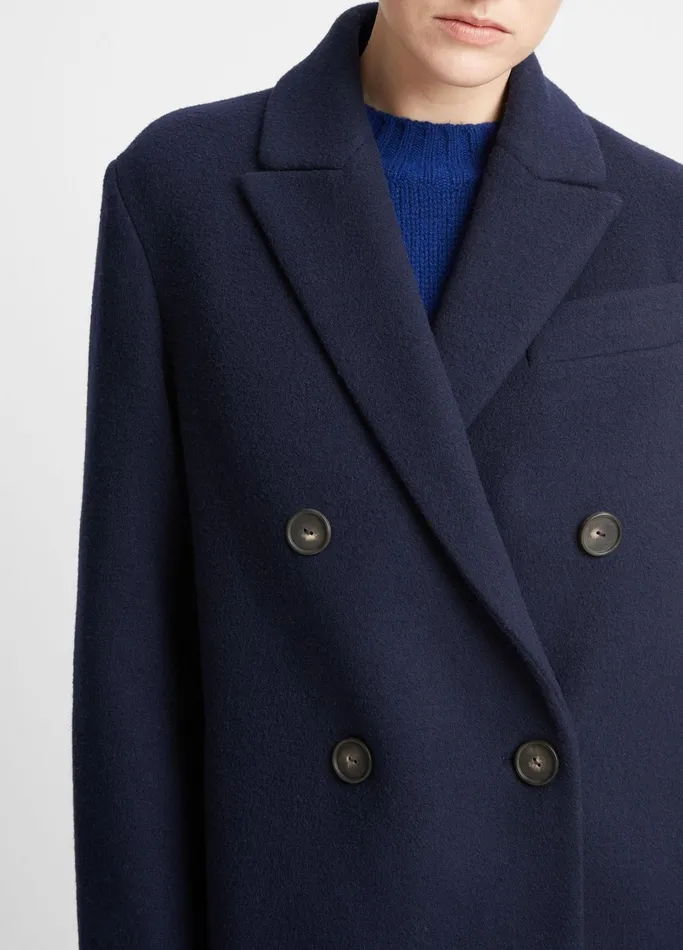 Vince Jackets and Outerwear Women Brushed WoolBlend DoubleBreasted Coat Deep Caspian