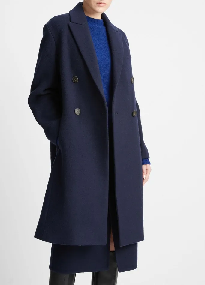 Vince Jackets and Outerwear Women Brushed WoolBlend DoubleBreasted Coat Deep Caspian