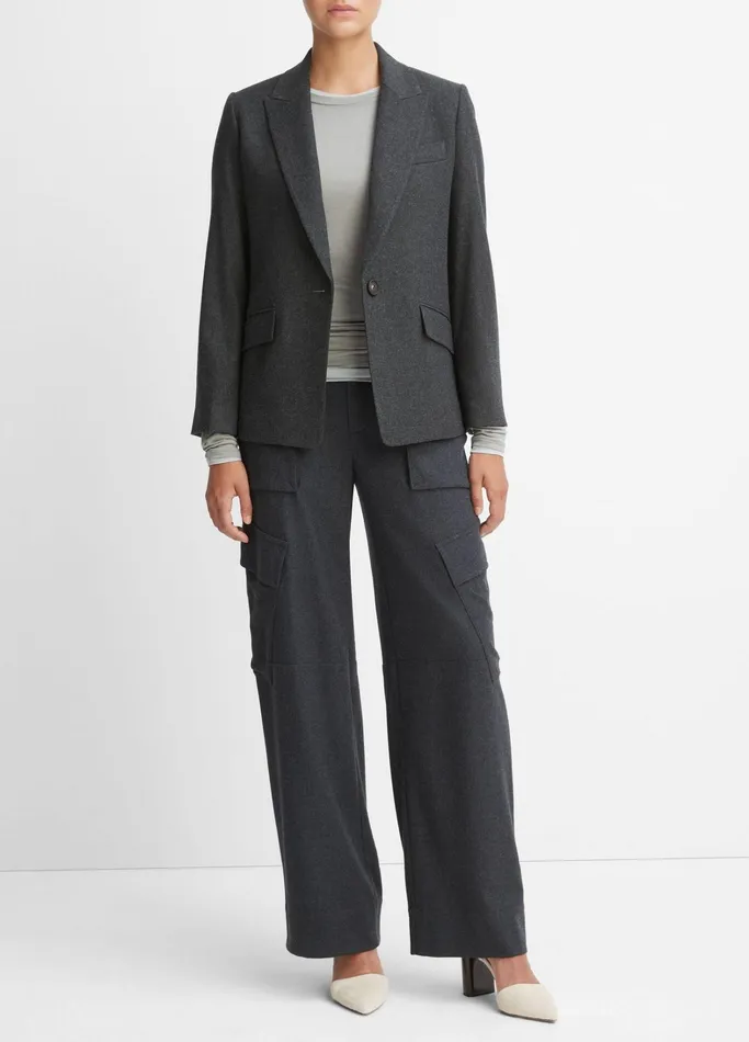 Vince Jackets and Outerwear Women Brushed WoolBlend SingleBreasted Blazer Heather Charcoal