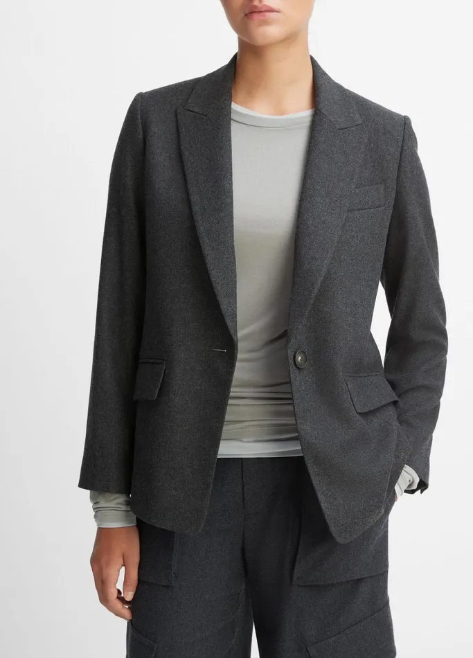 Vince Jackets and Outerwear Women Brushed WoolBlend SingleBreasted Blazer Heather Charcoal
