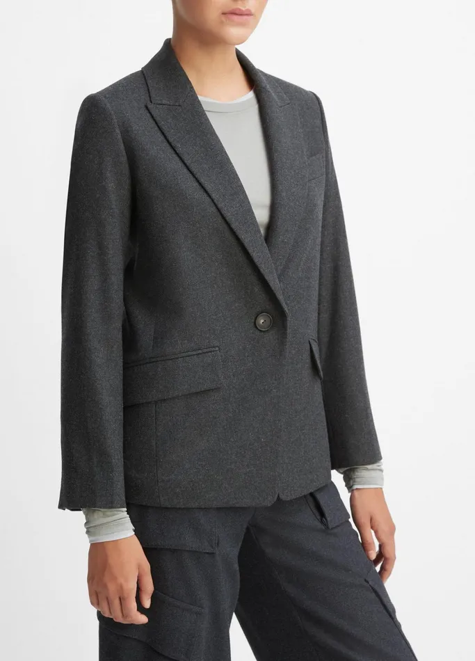 Vince Jackets and Outerwear Women Brushed WoolBlend SingleBreasted Blazer Heather Charcoal