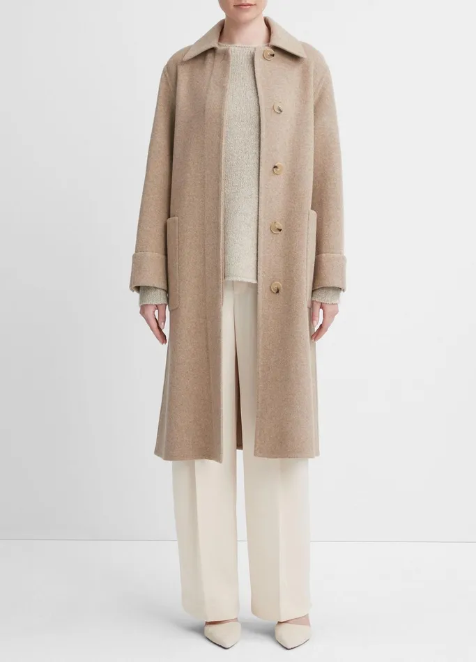 Vince Jackets and Outerwear Women Fine Wool Overcoat Heather Hazel Cream