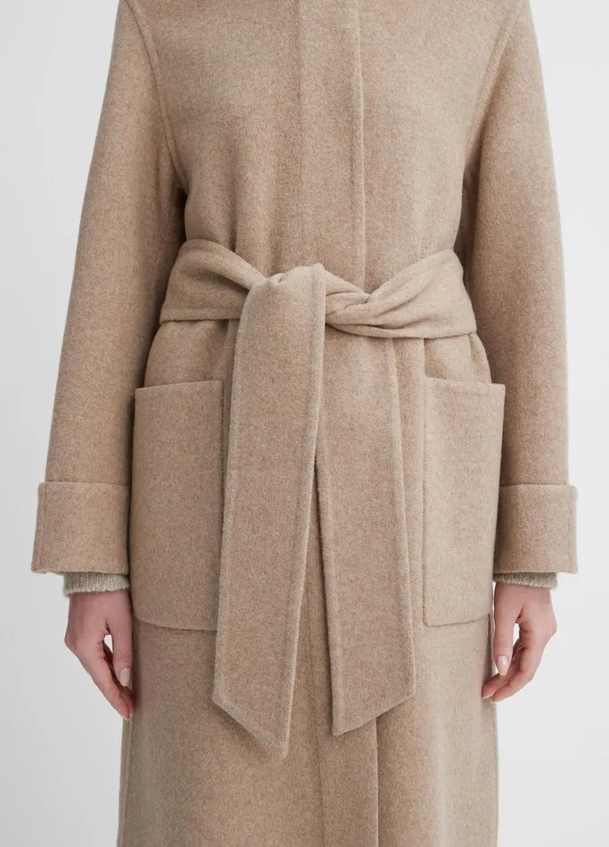 Vince Jackets and Outerwear Women Fine Wool Overcoat Heather Hazel Cream