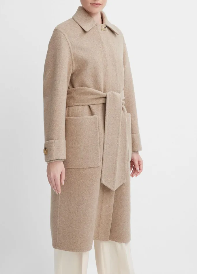 Vince Jackets and Outerwear Women Fine Wool Overcoat Heather Hazel Cream