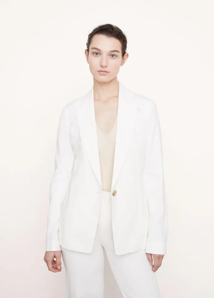 Vince Jackets and Outerwear Women LinenBlend SingleBreasted Blazer Off White