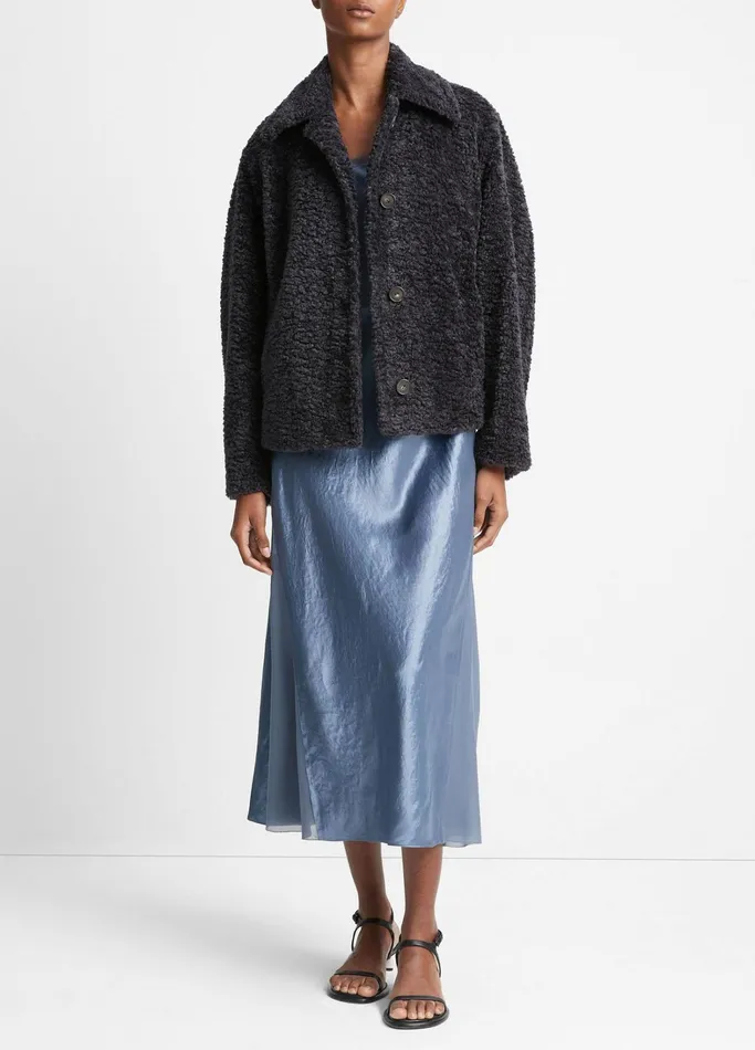 Vince Jackets and Outerwear Women Wavy FauxFur Jacket Obsidian