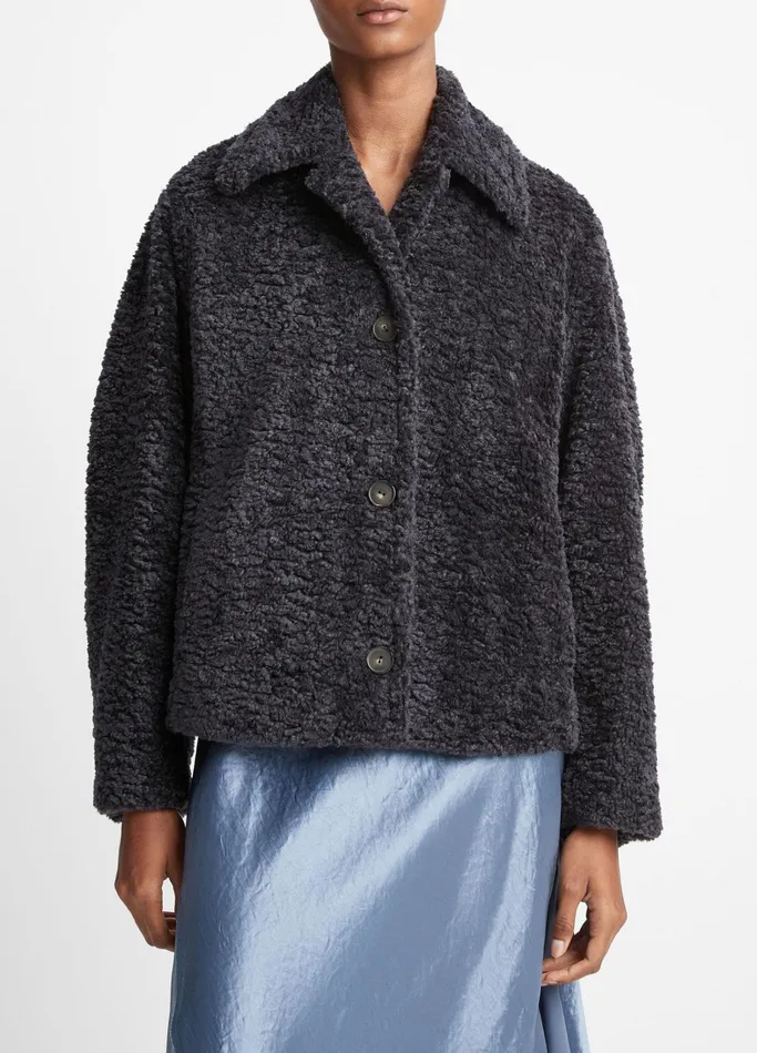 Vince Jackets and Outerwear Women Wavy FauxFur Jacket Obsidian