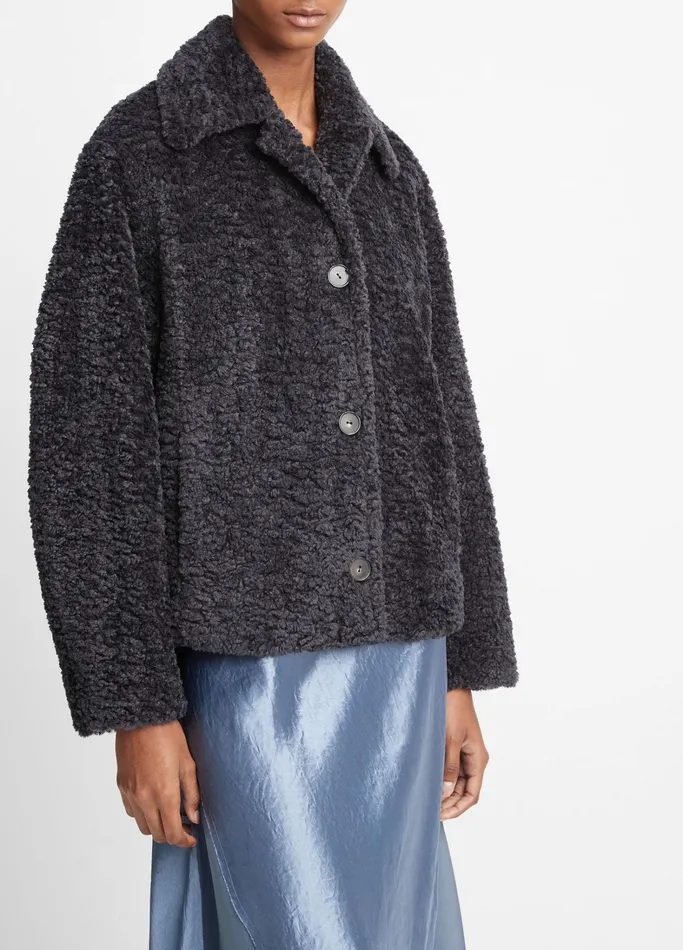 Vince Jackets and Outerwear Women Wavy FauxFur Jacket Obsidian