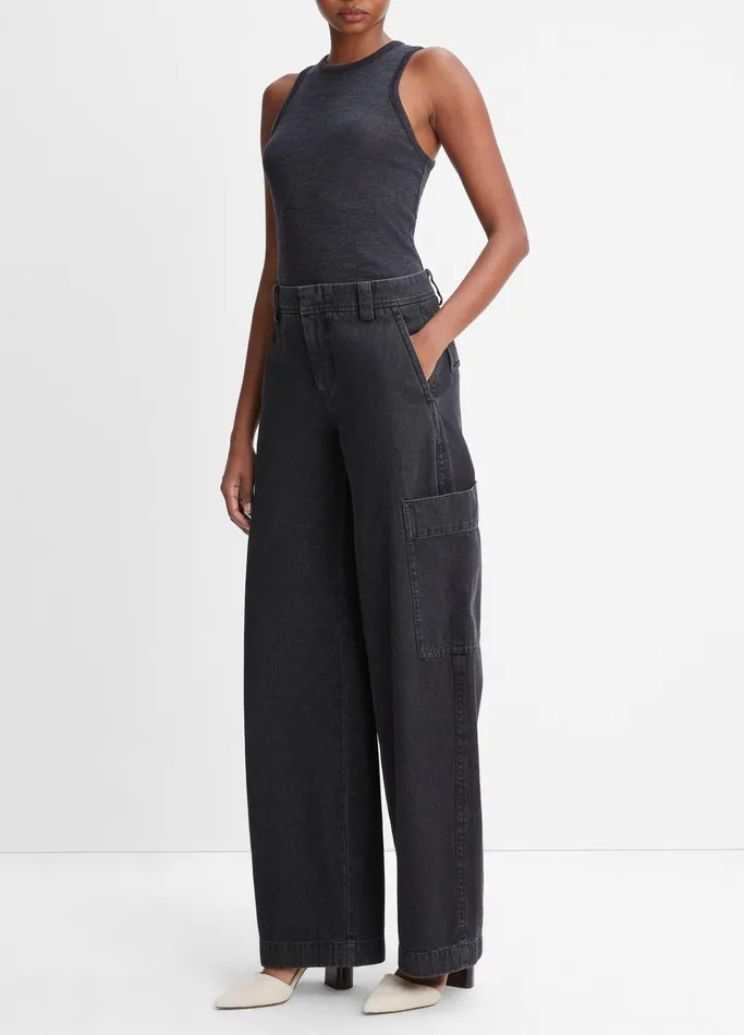 Vince Pants and Shorts Women Utility Denim Pant Washed Black