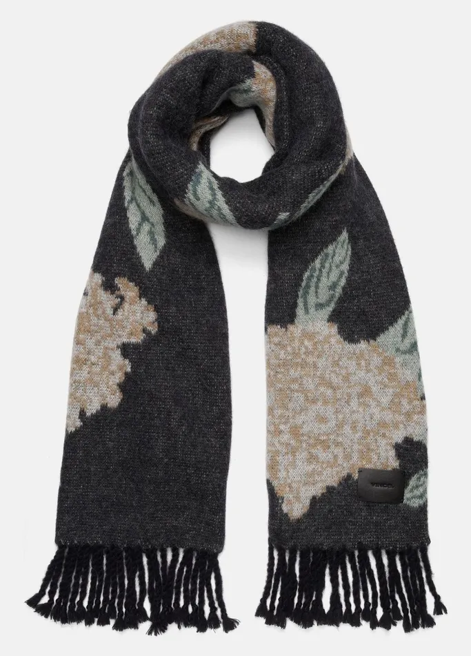 Vince Scarves Hats and Gloves Women Floral Brushed AlpacaBlend Scarf Black Combo